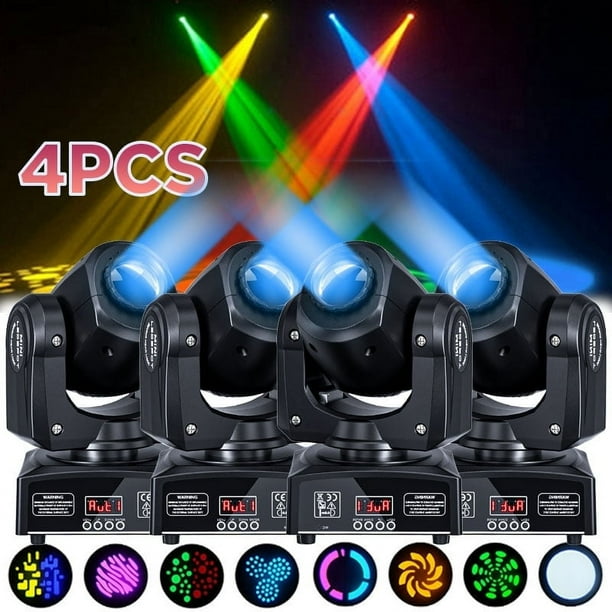 Luces de escenario Luces de cabeza móvil 8 gobos 8 colores 11 canales 25W Focos DMX 512 con activación por sonido para bodas DJ Fiesta Iluminación de escenario 4 piezas