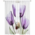 thumbnail image 2 of Purple Tulips Semi Sheer Window Curtains 96 Inches Long, Green Leaf Country Flower White Botanical Rod Pocket Voile Silky Chiffon Curtain Light Filtering Drapes for Living Room, 52"x96", 2 Panels, 2 of 9
