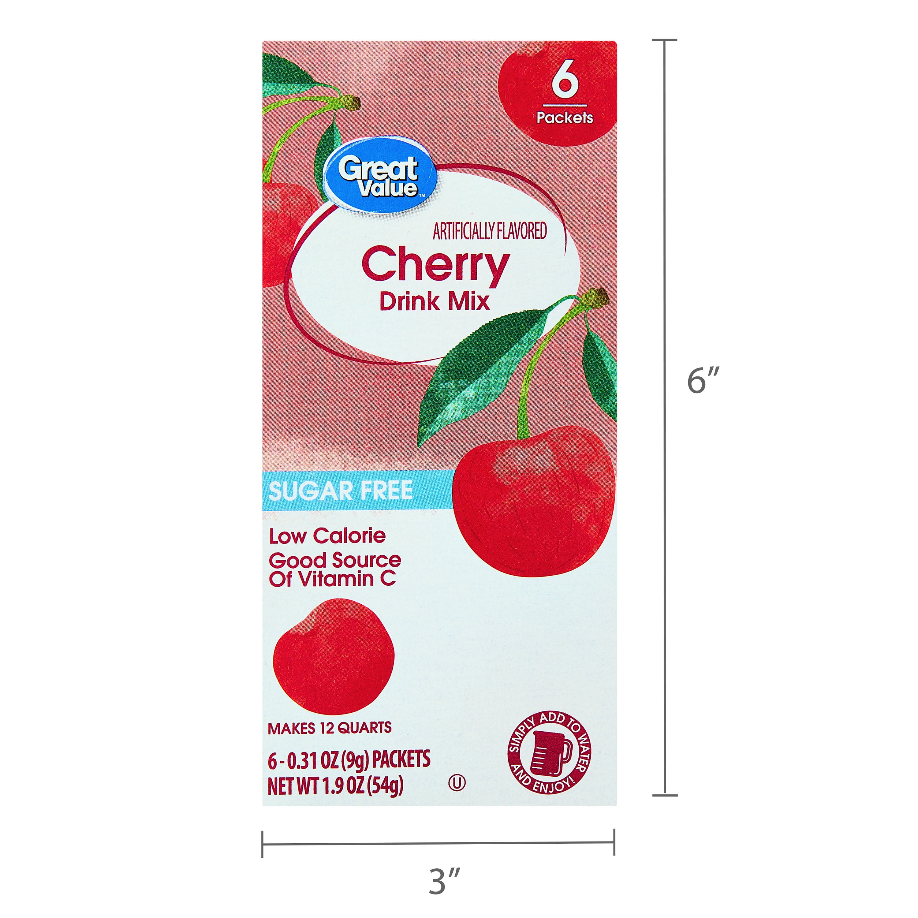 Great Value Sugar-Free Cherry Powder Drink Mix, 1.9 oz, 6 Count