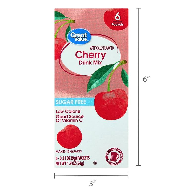 Great Value Cherry Drink Mix, 1.9 oz, 6 Pack, Contains Artificial