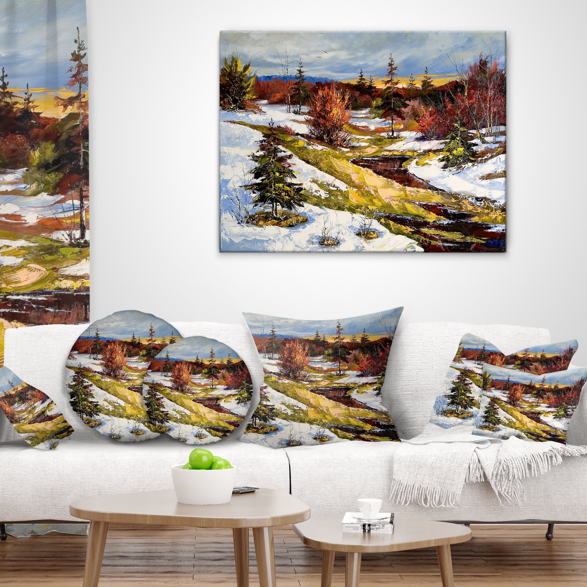 Designart Spring Valley with River - Landscape Printed Throw Pillow - 12x20