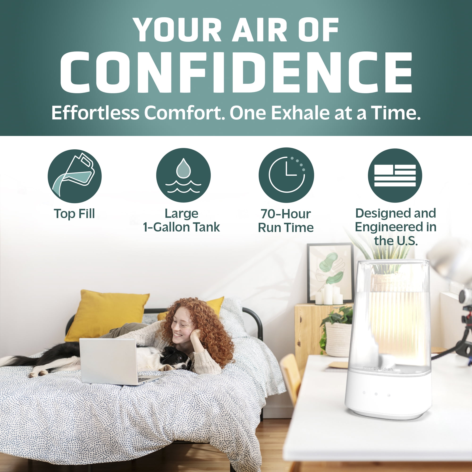 PureGuardian 475 Sq. ft, 1 Gallon Ultrasonic Cool Mist Humidifier with Aroma Tray, H980WC