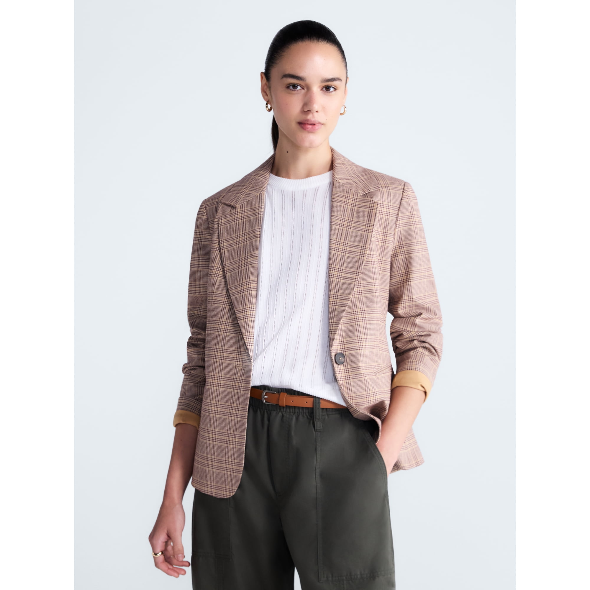 Free Assembly Women's and Women's Plus The Belmont Plaid Single Breasted Blazer, Sizes XS-4X