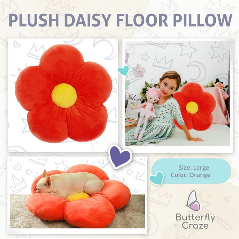 Butterfly Craze Daisy Lounge Flower Pillow for Teens & Kids Plush  Microfiber L 35 Diameter Orange