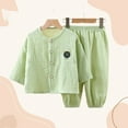 thumbnail image 4 of Baby Girl Pajamas Cotton Gauze Long Sleeve Top and Pants Lightweight Summer Home Set Girls' Outfits Green 18-24 Months, 4 of 4