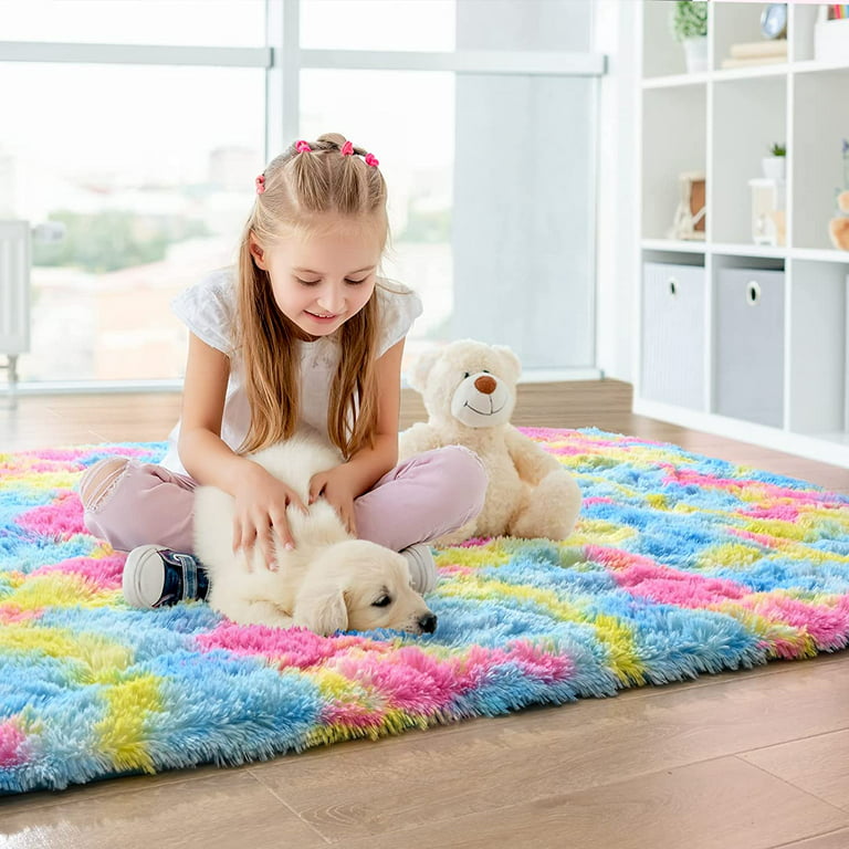 Arogan Fluffy Shaggy Rugs, 3x5 Feet Green Plush Rugs for Girls Bedroom,  Soft Kids Room Carpets, Small Bedside Rug, Upgrade Non-Slip Rugs for  Children