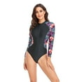 thumbnail image 4 of SWSMCLT Women's Surfing Skinny Swimsuit High Waisted Padded Long Sleeve One Piece Rash Guard Stretch High Neck Bathing Suit Purple 12, 4 of 4