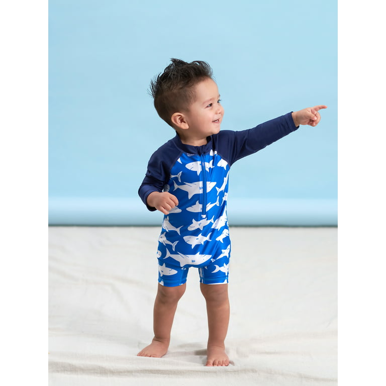 Gerber Baby & Toddler Boy One Piece Long Sleeve Swimsuit Rash Guard with  UPF 50+, (0/3M - 5T)