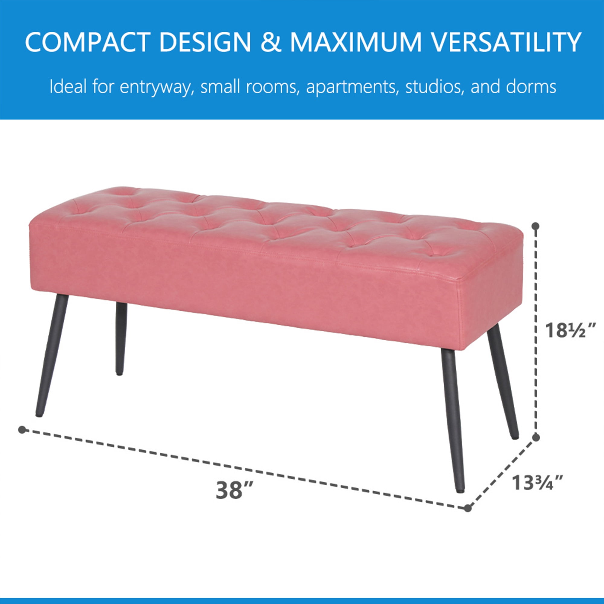 Abble 38" Wide Upholstered Entryway Bench, Tufted Ottoman Bench, Small Bed Room Bench,Casual Dining Room Bench, Pink