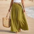 thumbnail image 2 of Women's Cotton Linen Swing Long Skirt Elastic Waist Flowing Maxi Crinkled Skirt Retro Casual Layered Pleated Flowy Long Maxi Skirts With Belt Yellow XL, 2 of 5