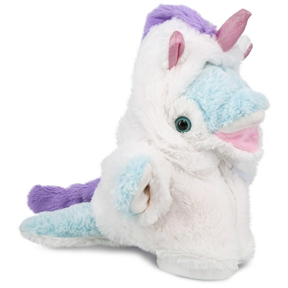 DolliBu Dolphin Unicorn Plush Stuffed Animal Hand Puppet Toy - Super Soft Dolphincorn Dress Up with Removable Plush Unicorn Outfit, Cute Fantasy Ocean Life Gift - 12 Inches