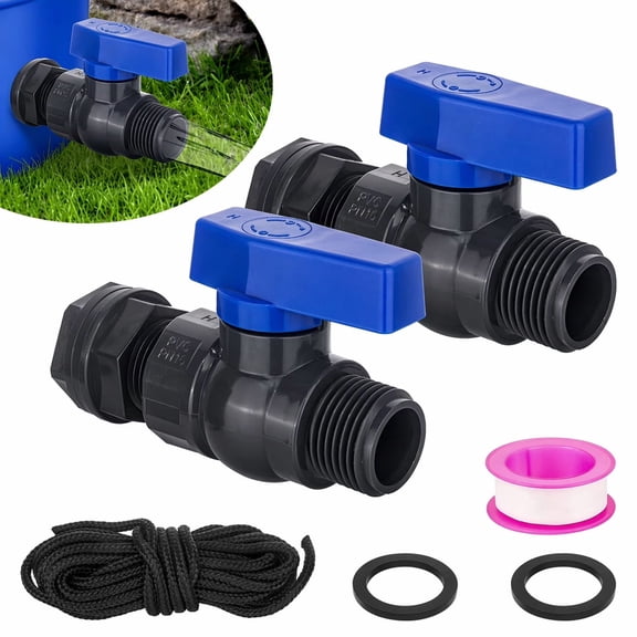 Mamatety 2 Pack PVC Rain Barrel Spigot Kit - 3/4" Garden Hose Thread (GHT) Shut-Off Valve with Bulkhead Fitting - Durable Water Adapter for Tanks, Aquariums, and Pools