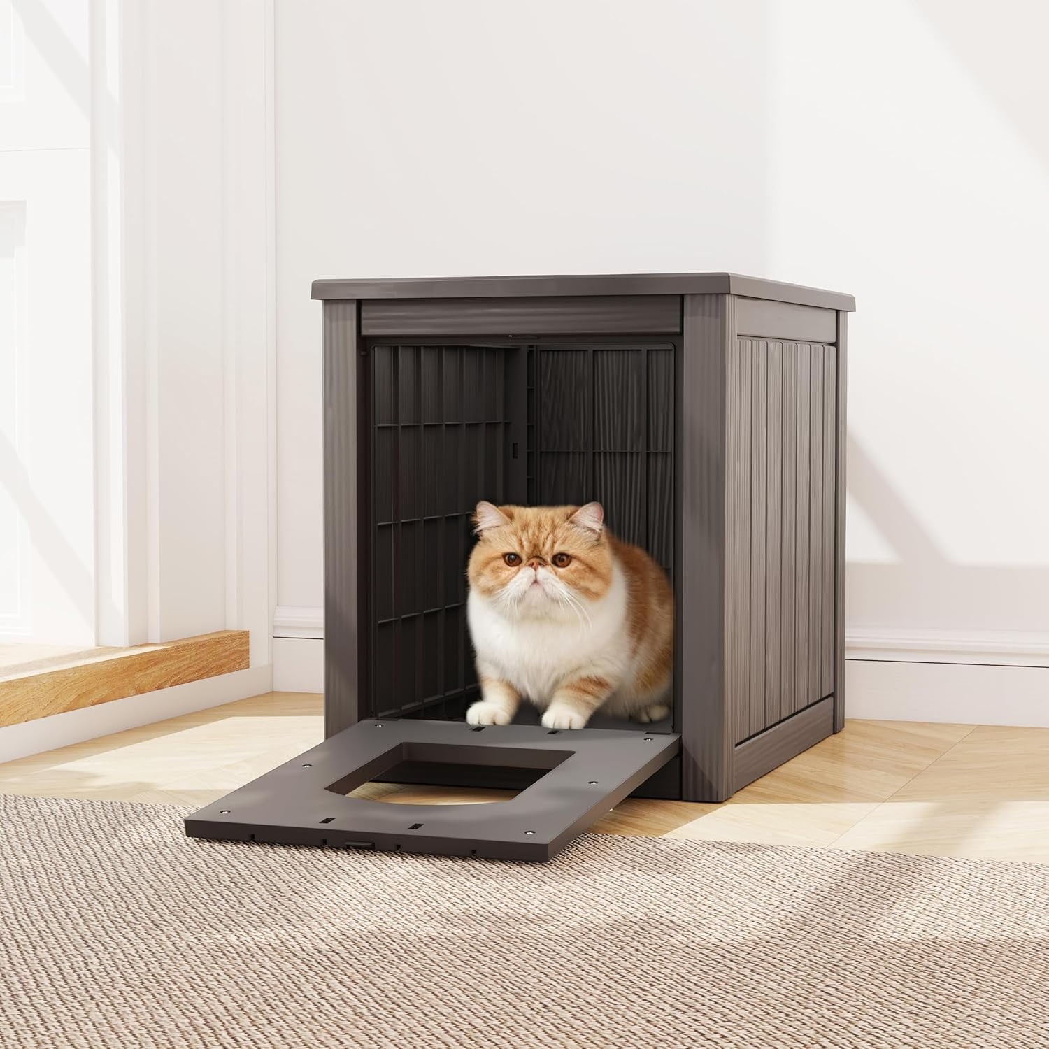 MorandiMal Litter Box Enclosure, Waterproof & Weatherproof Plastic Cat House for Indoor Outdoor Use, Multi-Functional Hidden Litter Box Furniture for Living Room, Backyard, Patio, Garage
