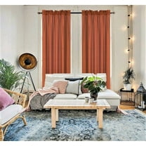 2 piece MR2 Semisheer faux silk solid window treatment curtain panel with rod pocket solid plain brick color for bedroom living room 55"x 84"