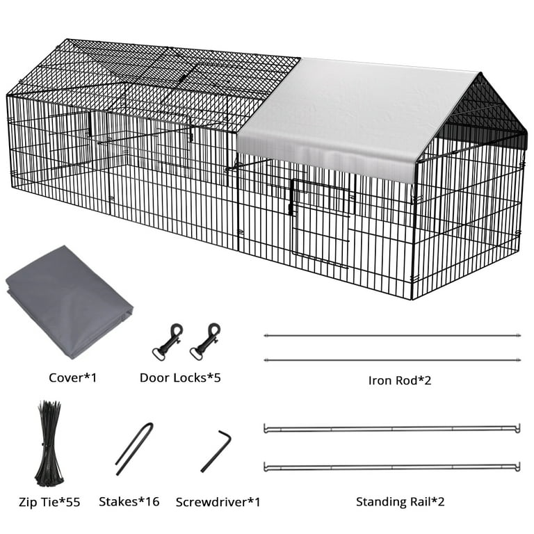 SINGES Large Metal Poultry Coop, 130''x40'' Chicken Cage