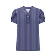thumbnail image 5 of WREESH Women's Striped Henley Shirt Casual Tops with Print Blouses and Button Shirts Short Sleeve V-Neck T-Shirt Blue, 5 of 6
