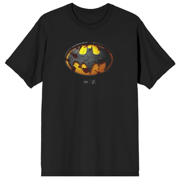 The Flash Movie Splattered Batman Logo Crew Neck Short Sleeve Men's Black T-shirt - Medium