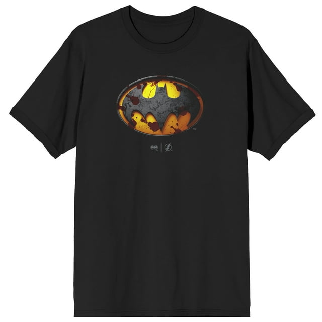 T-shirt Noir à Manches Courtes Col Rond Logo Batman Éclaboussé du Film Flash pour Hommes