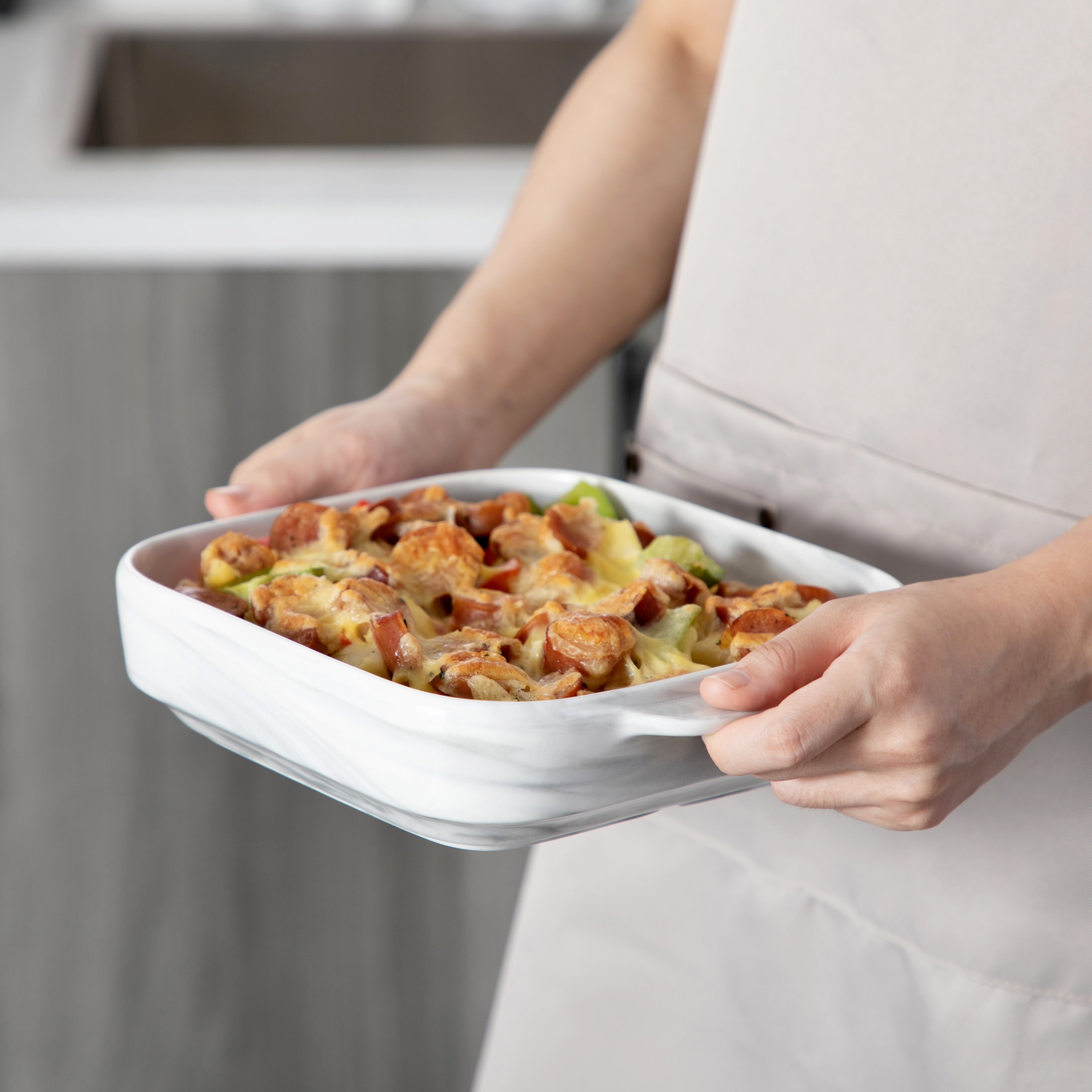 Malacasa 1660ml Lasagne Dishes for Oven, Grey Ceramic Oven Dish with Handles, Deep Rectangular Baking Dish Casserole Dishes, Lasagna Pan Bakeware for Roasting