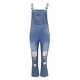 thumbnail image 3 of Women's Washed Denim Bib Jeans Overalls Casual Ripped Denim Jumpsuits Rompers-In Stock, 3 of 3