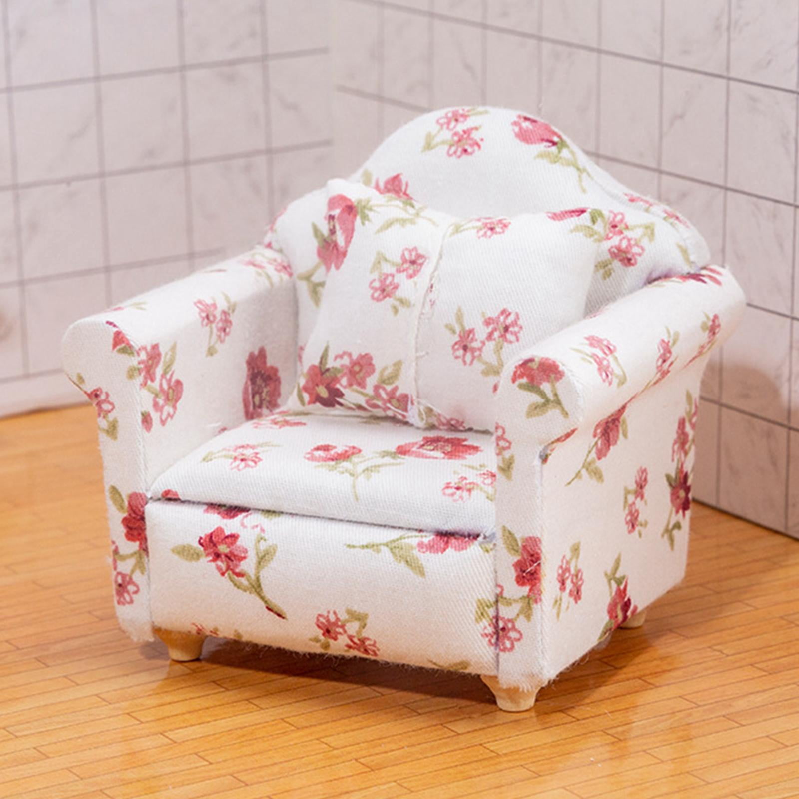Kisangel Sillón De Muñecas Princesa Rosa – Mini Sofá Con Almohadas Para Casa De Muñecas – Mueble De Plástico De 21.5 X 9 X 7.5 Cm – Accesorio Decorativo