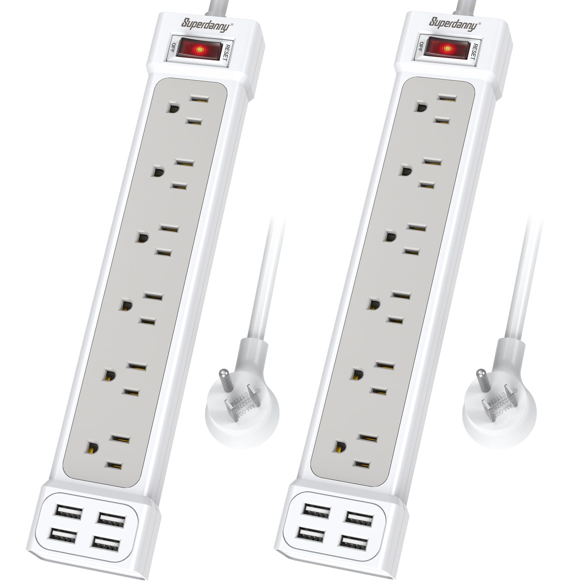 BYBON 6 Outlets Power Strip Surge Protector 10ft 14/3 AWG 300J UL-listed 8-Packs 