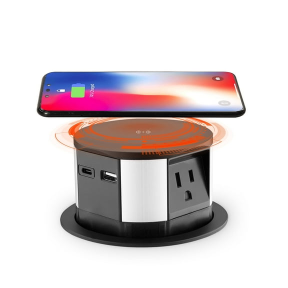 Link2Home Wireless Charging Pop Up Outlet with USB, 3 Outlets, Black