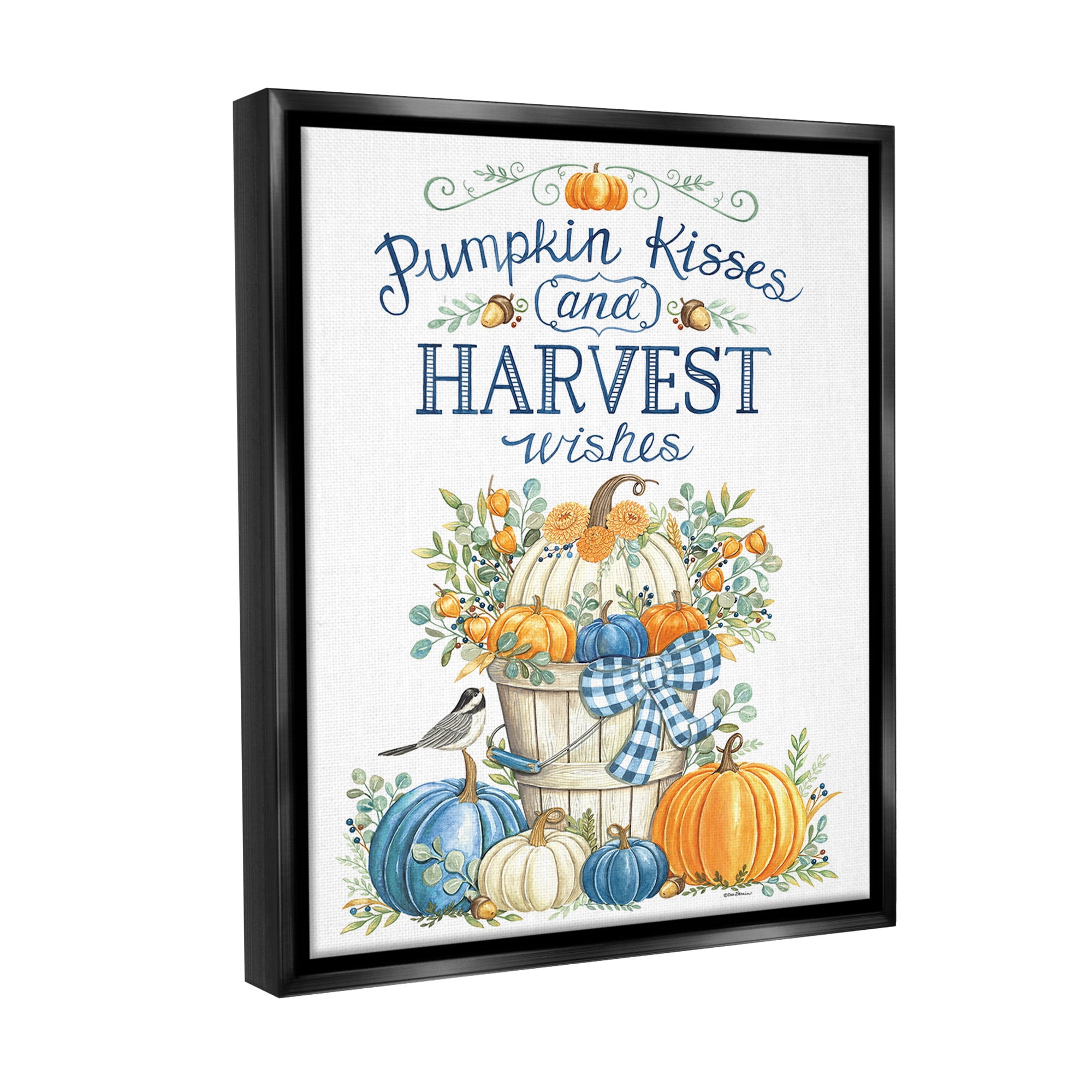 Stupell Industries Harvest Wishes Pumpkins Holiday Painting Black Floater Framed Canvas Art Print Wall Art, 25 x 31