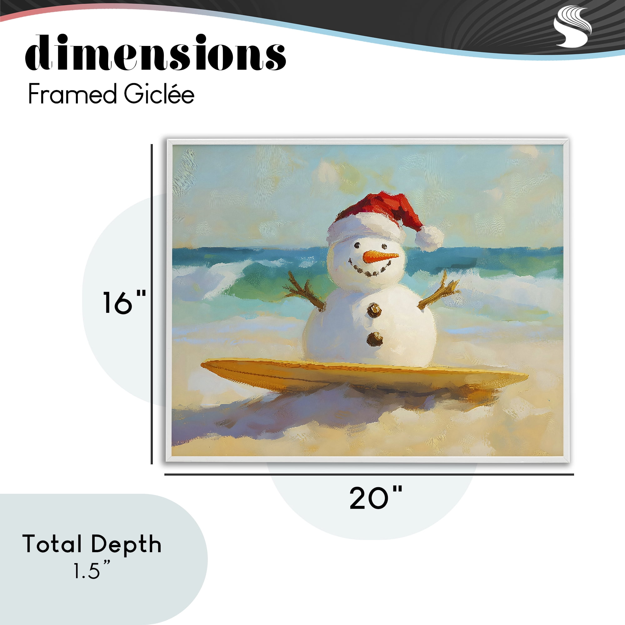 Stupell Industries Surfer Snowman on Beach White Framed Giclee Art, design by The Prints Vibe