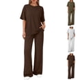 thumbnail image 2 of Stichou Women's 2 Piece Matching 2026 Summer Lounge Sets Clothing Short Sleeve Oversized Shirts & Pants Travel Outfit Brown 2XL, 2 of 3