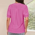 thumbnail image 4 of ClodeEU Women's Summer V Neck Short Sleeve Blouse ,Casual Puff Sleeve Top with Cutout Detail Hot Pink,Womens Plus XL, 4 of 7