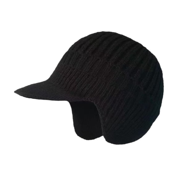 Wxqbjtam Knitted Hat Waterproof with Visor and Ear Flaps Winter Hat for Men Women Outdoor Black