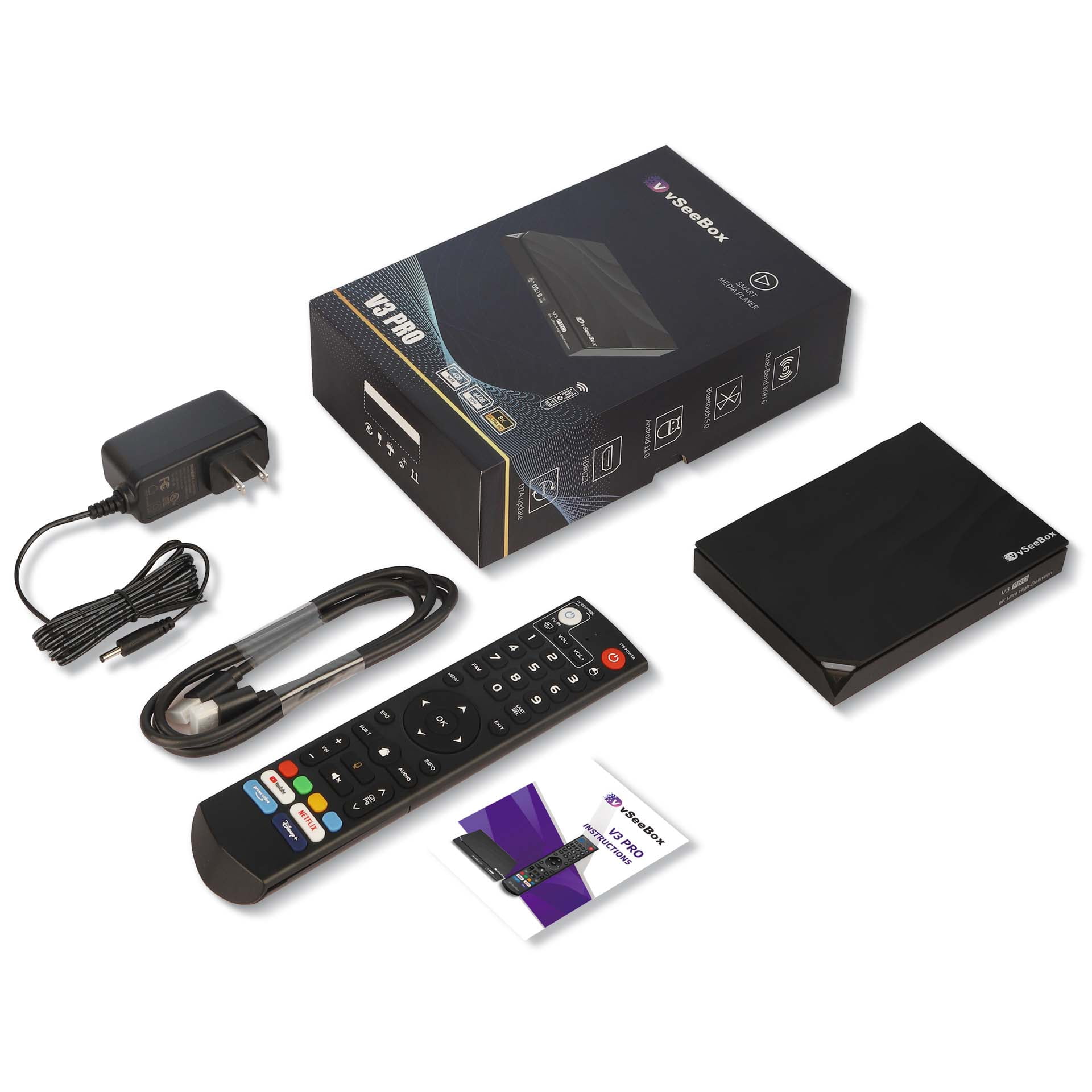 VSeeBox V3 Pro 8K Smart TV Box 2025 | 4GB RAM + 64GB Storage | Amlogic 905Y4 Chipset | Bluetooth Remote | Built-in Wi-Fi | OTA Updates - Walmart.ca