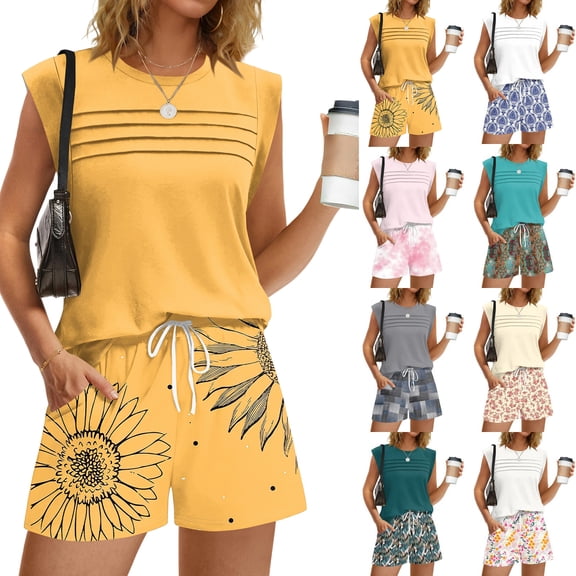 Two Piece Sets for Women Trendy Short Sets Beach Vacation Clothes Airport Travel Cruise Summer Outfits Yellow M