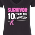 thumbnail image 4 of Inktastic Breast Cancer Survivor 10 Years and Running with Pink Ribbon Women's V-Neck T-Shirt, 4 of 5