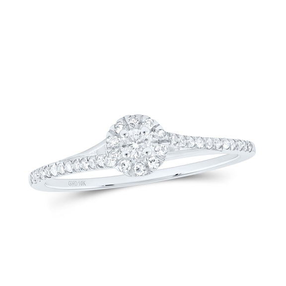 10K White Gold Womens Round Diamond Halo Promise Ring 1/5 Cttw, Womens Size: 5-10