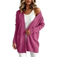 thumbnail image 2 of XUNKUSGA Cardigan Sweaters for Women Classic Solid Color Long Sleeve Open Front Knit Sweater Coat Casual Loose Mid Length Cardigan for Women with Pocket Hot Pink M, 2 of 10