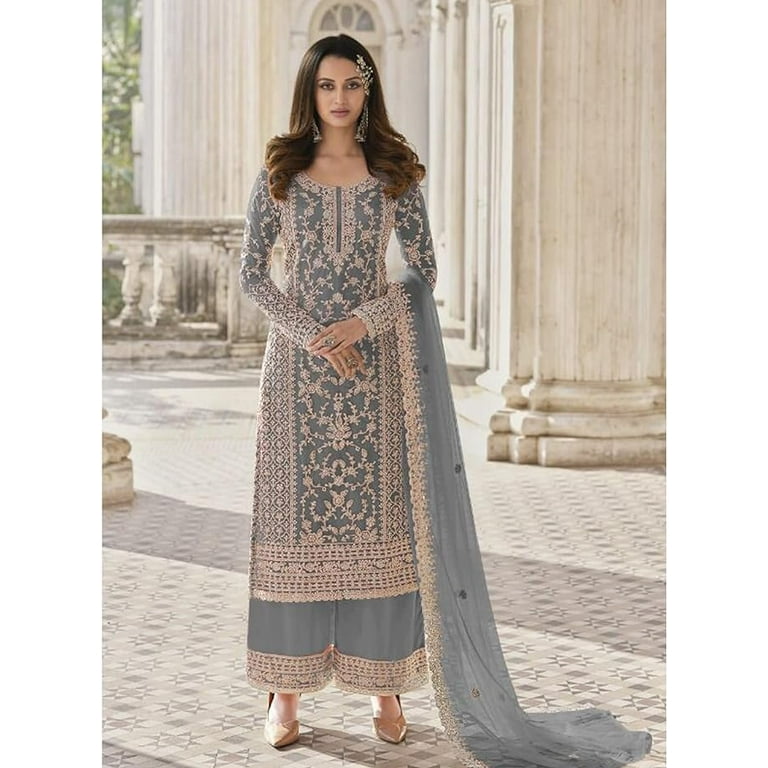 Ramadan Special Wear Indian Pakistani Shalwar Kameez Suits Stitched Palazzo  Dress ( Gray, S - 38 ) - Walmart.com
