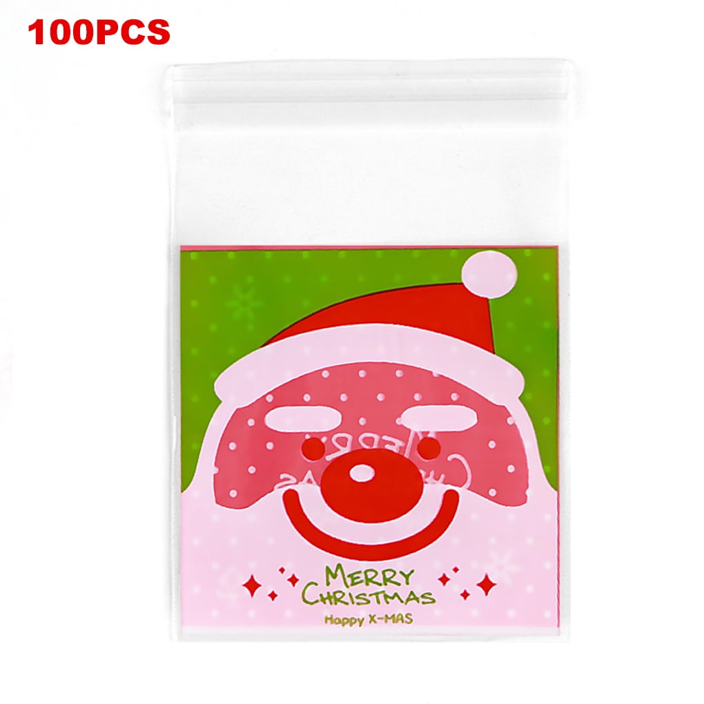 100X Self Adhesive Christmas DIY Cellophane Party Treat Cooky Candy Gift Bags H 
