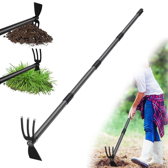 FENHRTVM Hoe Garden Tool, 48Inch Garden Hoe Adjustable Long Handle, 2 in 1 Garden Hoe for Weeding, Stainless Steel Weeder Tool for Yard Long Handle, Gardening Hoe for Planting, Lossening, Digging