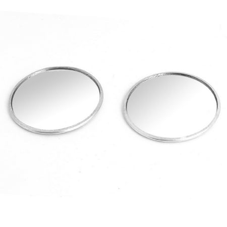 Car Round Silver Tone Metal Frame Stick On Blind Spot Rear View Mirror 2