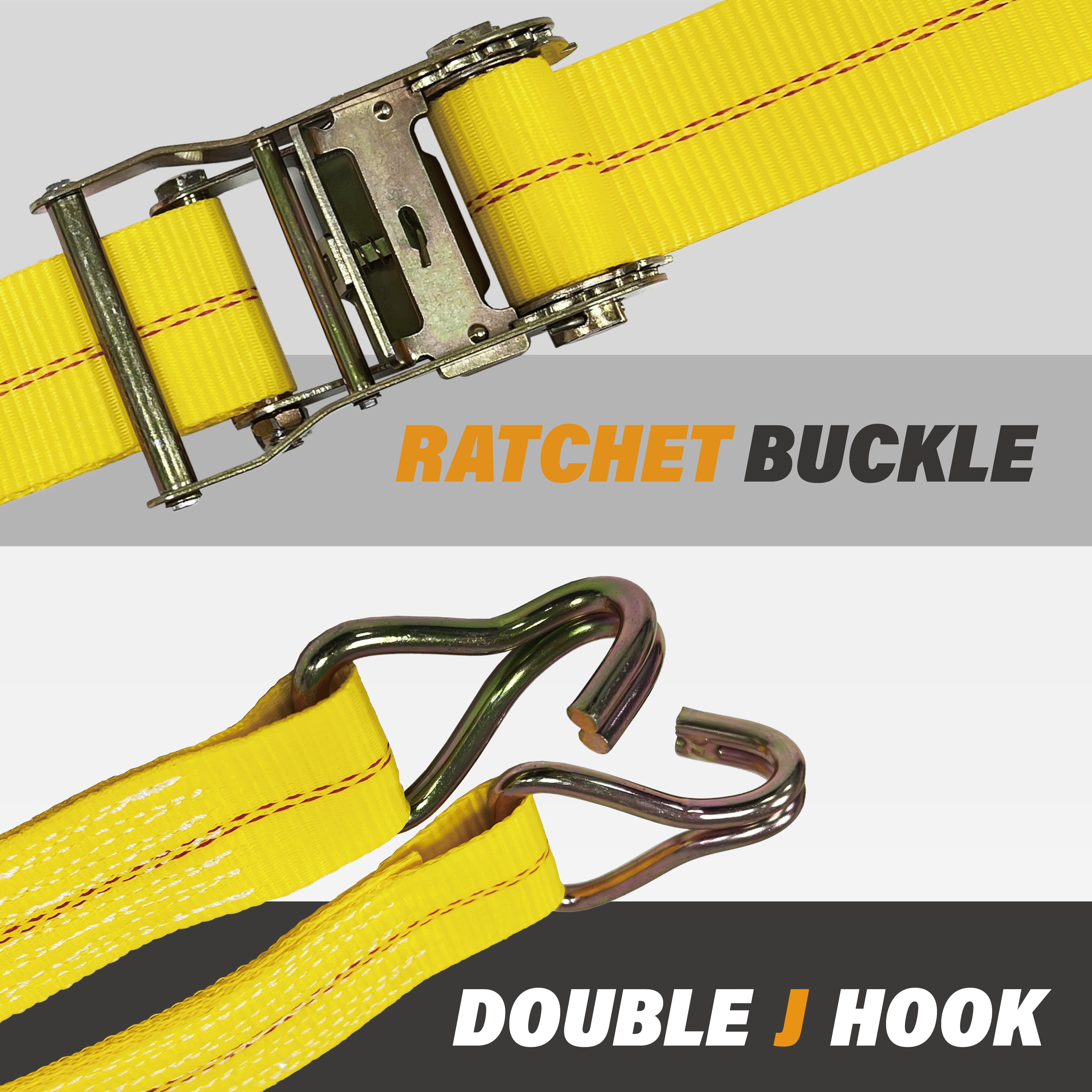 KODIAK STRAPS Ratchet Straps 2" x 15' x 5000 lbs Cargo Tie Down Straps with J Hooks for Trucks and Trailers [Short Handle] (8)