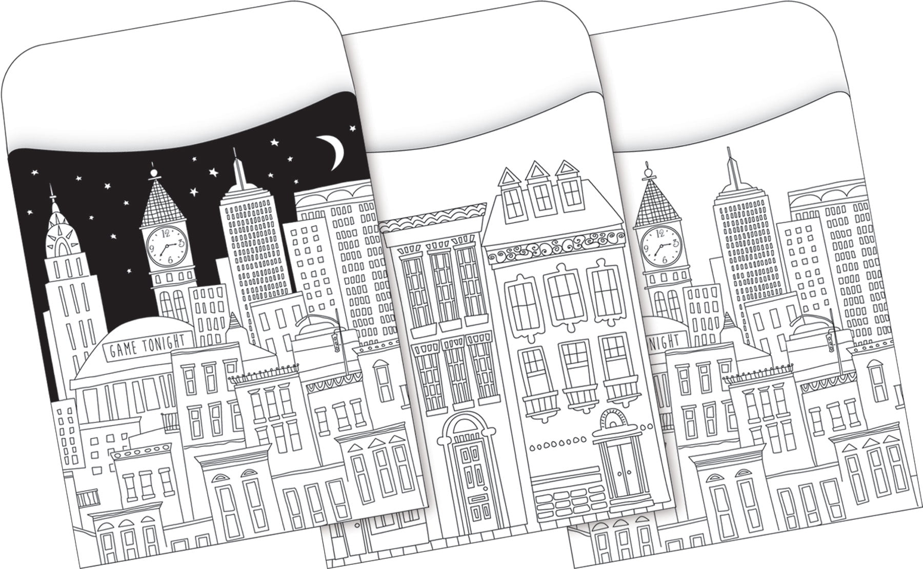 Barker Creek 12 File Folder 30 Peel & Stick Pocket Set - Color Me! Cityscapes (BC3568)