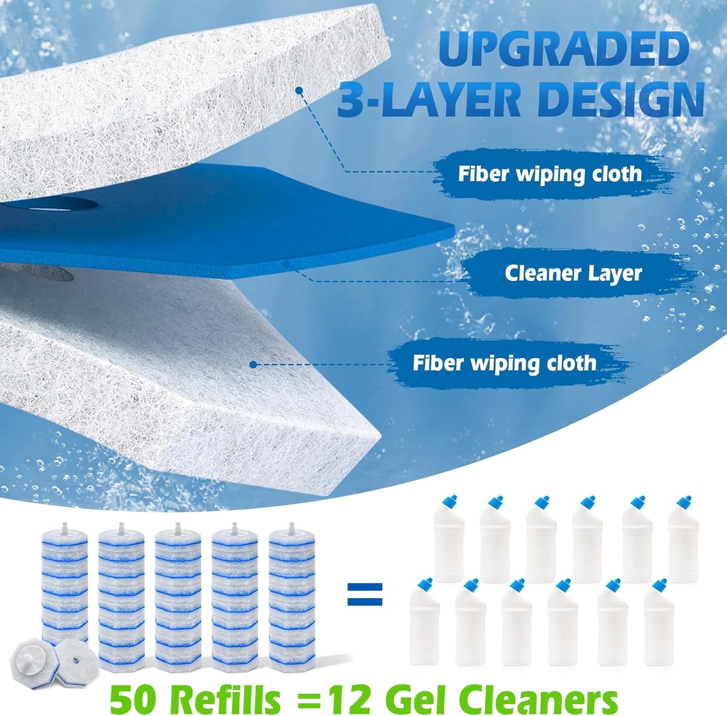 60Pcs Toilet Bowl Wand Refills Compatible with Clorox, Disposable Toilet Brush Bowl Cleaning Wand Heads