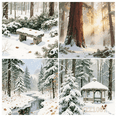 thumbnail image 3 of 24pcs Watercolor Winter Forest Scrapbook Papers - Snowy Scenes with Cabins & Wildlife Scrapbook Decoration,  Decorative Washi Sticker Material Paper,, 3 of 8