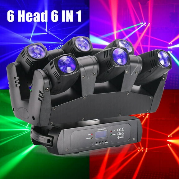 Miumaeov Moving Head Light LED RGBW Portable Stage Light Strobe Party Beam DJ Lighting 6 LEDs Heads X 10W RGB Stage Lighs with DMX Control for Wedding Disco Dj Party