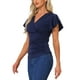 thumbnail image 4 of Blusa Faux Wrap Inspire Chic para mujer, blusa casual de verano con cuello en V y mangas con volantes, talla S, azul oscuro, 4 of 6