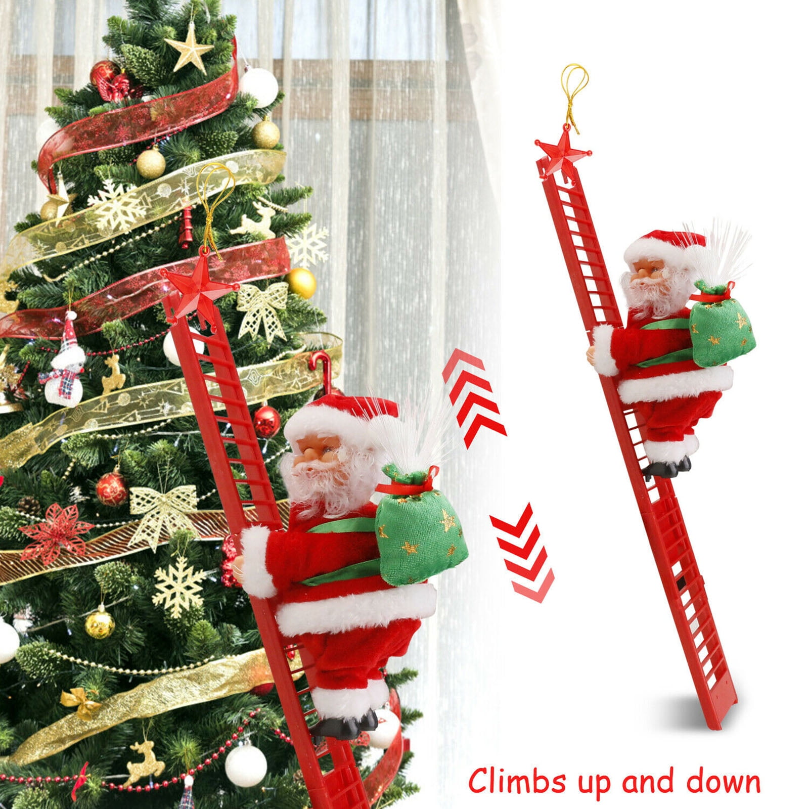 Animated Musical Jingle Bells Santa Claus Climbing Ladder Christmas Decor Toys