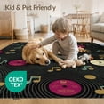 thumbnail image 4 of ODIKA 8'x10' Washable Area Rug Vinyl Vintage Disc Music Note Groove Cd Shaped Round Shape Record Flowing for Living Room, Under Sectional, Family , Durable, Non-Slip, 4 of 7