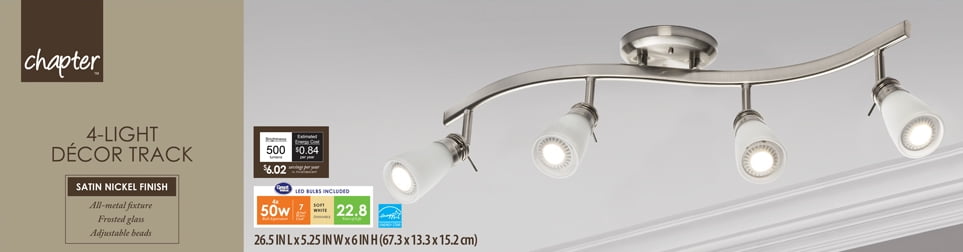 Chapter Decor Track Ceiling 4 Lights, Satin Nickel Finish